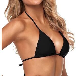 Triangle Bikini Top – Spaghetti Strap String Halter – Push‑Up Padded – Black – S